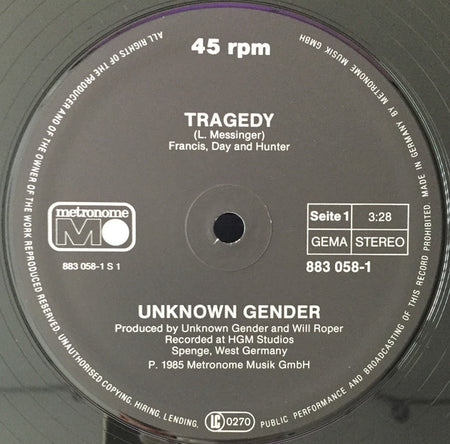 Unknown Gender : Tragedy (12", Maxi)