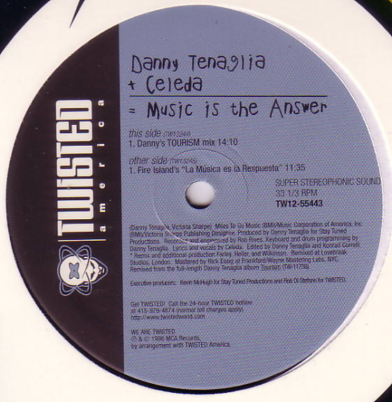 Danny Tenaglia + Celeda : Music Is The Answer (Dancin' And Prancin') (12", Single)