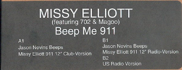 Missy Elliott Featuring 702 & Magoo (3) : Beep Me 911 (12", Promo)