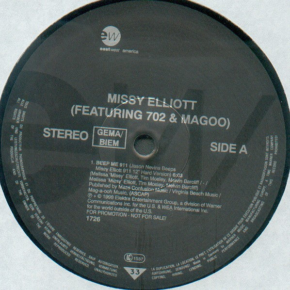 Missy Elliott Featuring 702 & Magoo (3) : Beep Me 911 (12", Promo)