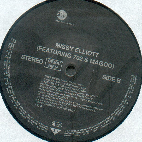 Missy Elliott Featuring 702 & Magoo (3) : Beep Me 911 (12", Promo)
