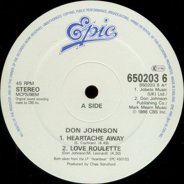 Don Johnson : Heartache Away (12")
