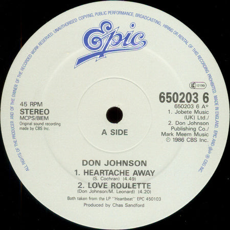Don Johnson : Heartache Away (12")
