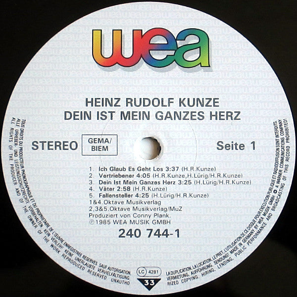 Heinz Rudolf Kunze : Dein Ist Mein Ganzes Herz (LP, Album)