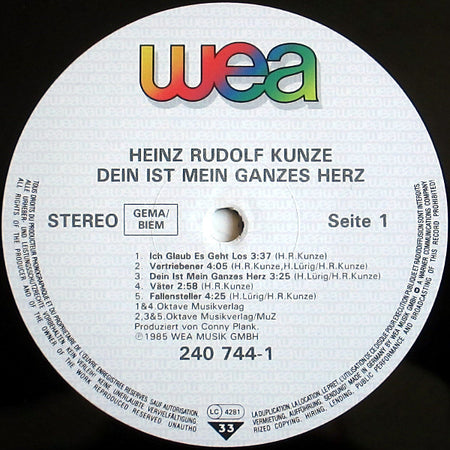 Heinz Rudolf Kunze : Dein Ist Mein Ganzes Herz (LP, Album)