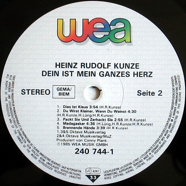 Heinz Rudolf Kunze : Dein Ist Mein Ganzes Herz (LP, Album)