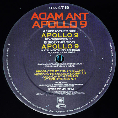 Adam Ant : Apollo 9 (Splashdown Re-Mix) (12", Single)