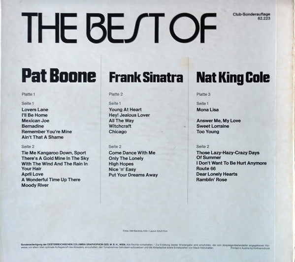 Pat Boone, Frank Sinatra, Nat King Cole : The Best Of Pat Boone - Frank Sinatra - Nat King Cole (3xLP, Comp, Club, Box)