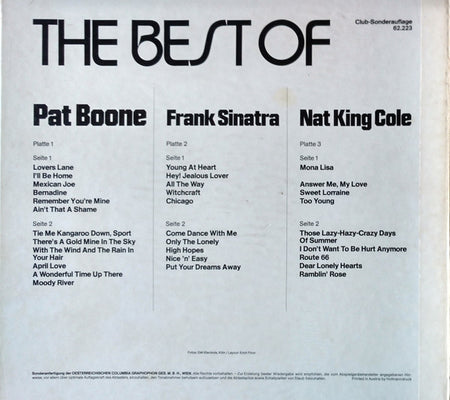 Pat Boone, Frank Sinatra, Nat King Cole : The Best Of Pat Boone - Frank Sinatra - Nat King Cole (3xLP, Comp, Club, Box)