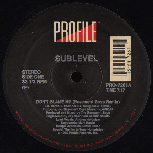 Sublevel : Don't Blame Me (12")