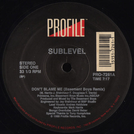 Sublevel : Don't Blame Me (12")