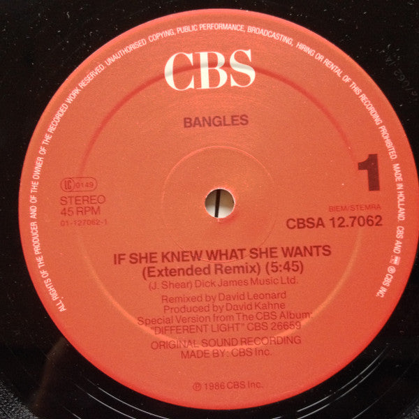 Bangles : If She Knew What She Wants (Extended Remix) (12", Maxi)