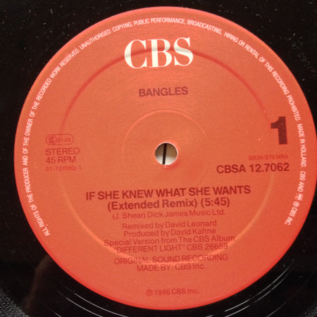 Bangles : If She Knew What She Wants (Extended Remix) (12", Maxi)