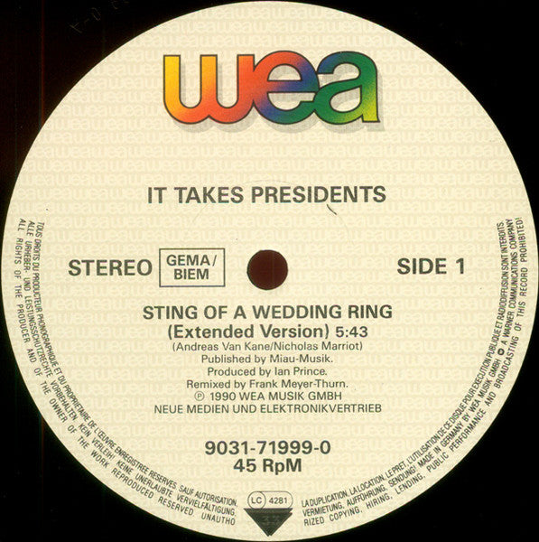 It Takes Presidents : Sting Of A Wedding Ring (12", Maxi)