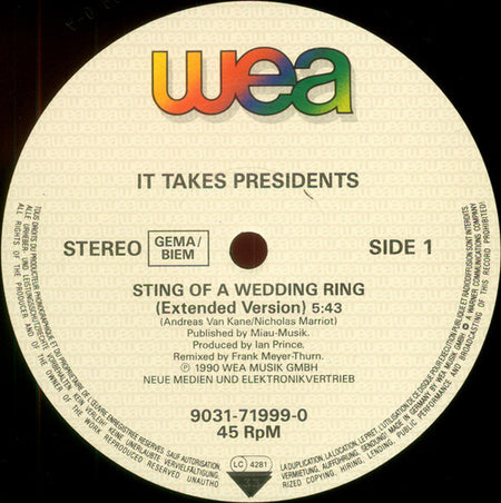 It Takes Presidents : Sting Of A Wedding Ring (12", Maxi)