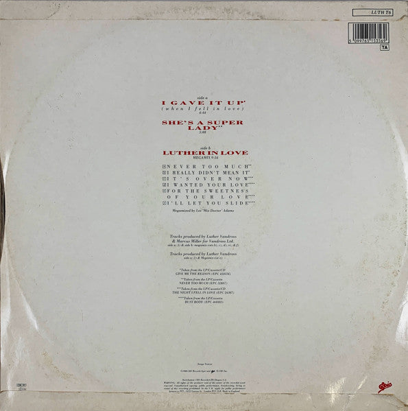 Luther Vandross : I Gave It Up (When I Fell In Love) (12")