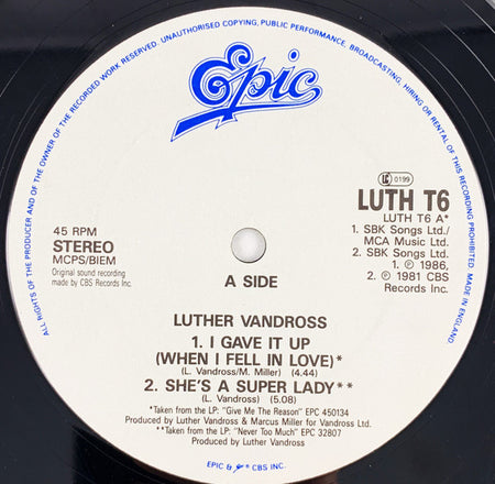 Luther Vandross : I Gave It Up (When I Fell In Love) (12")