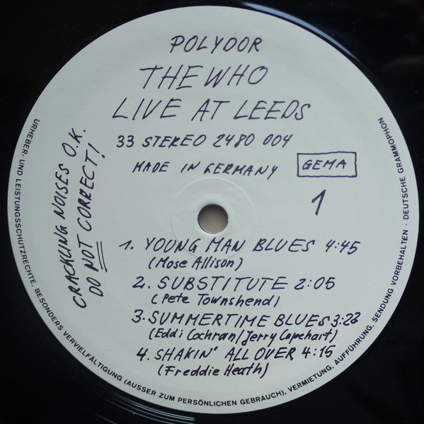 The Who : Live At Leeds (LP, Album, RE)