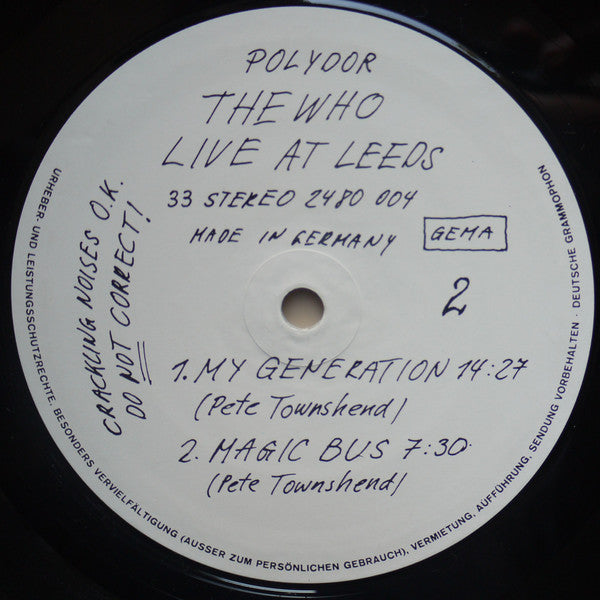 The Who : Live At Leeds (LP, Album, RE)
