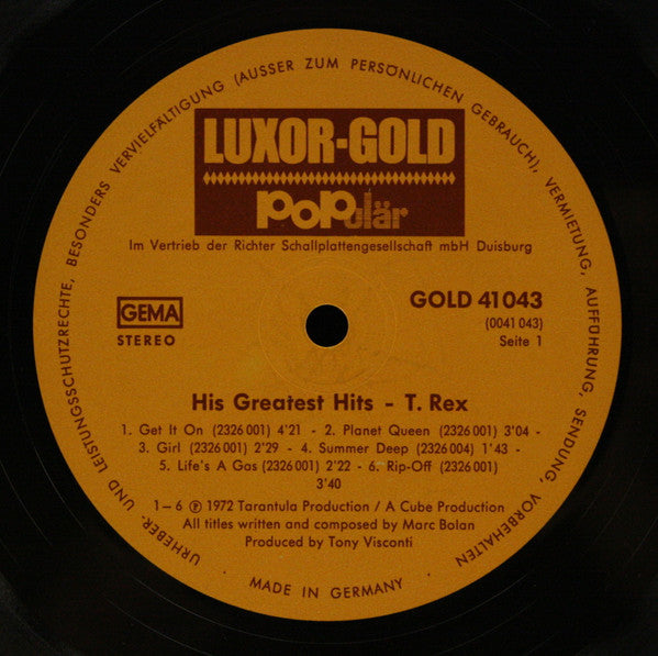 T. Rex : His Greatest Hits (LP, Comp)