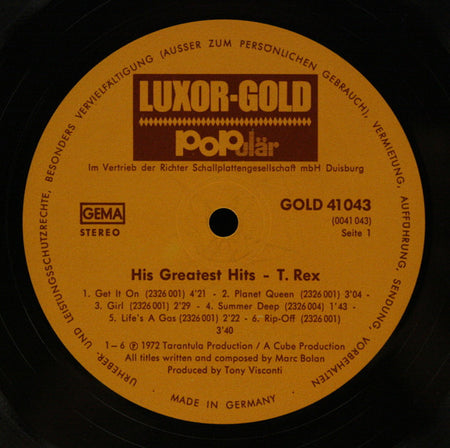 T. Rex : His Greatest Hits (LP, Comp)
