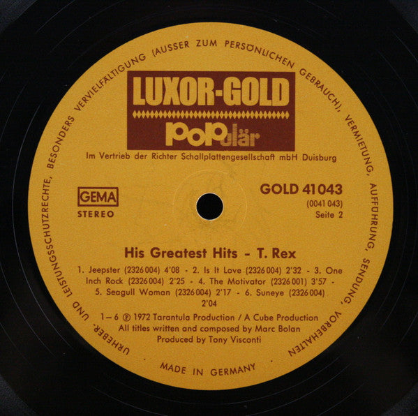 T. Rex : His Greatest Hits (LP, Comp)