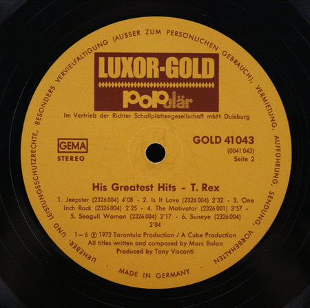T. Rex : His Greatest Hits (LP, Comp)