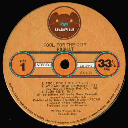 Foghat : Fool For The City (LP, Album, Pit)