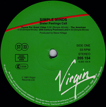 Simple Minds : Sister Feelings Call (LP, Album, RE)