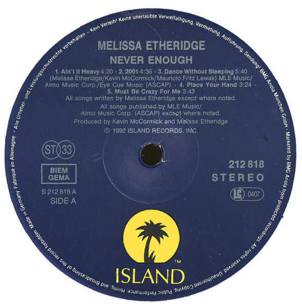 Melissa Etheridge : Never Enough (LP, Album)