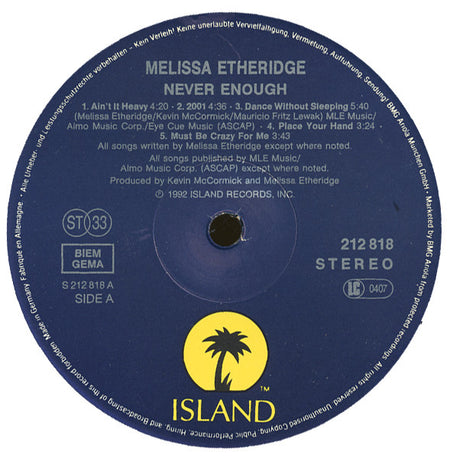 Melissa Etheridge : Never Enough (LP, Album)