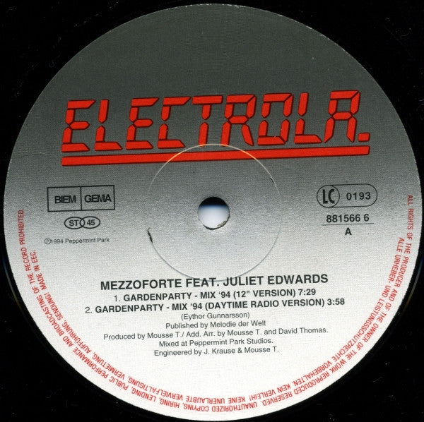 Mezzoforte Feat. Juliet Edwards : Garden Party (Remix '94) (12")