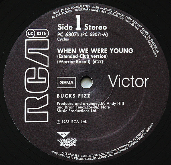 Bucks Fizz : When We Were Young (12", Maxi)