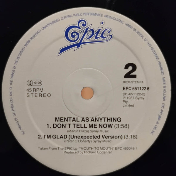 Mental As Anything : Don't Tell Me Now (12", Maxi)