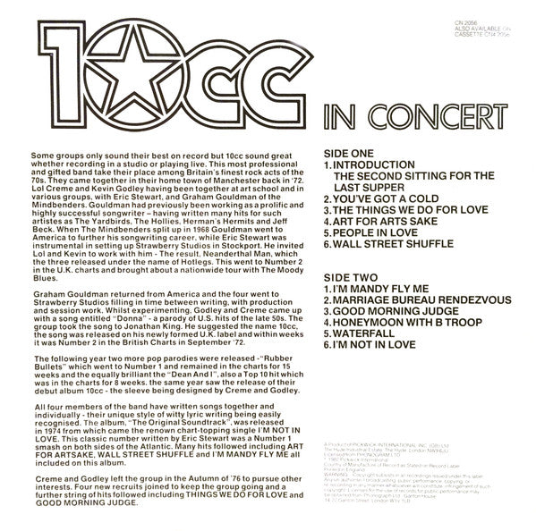 10cc : 10cc In Concert (LP, Album, Abr)
