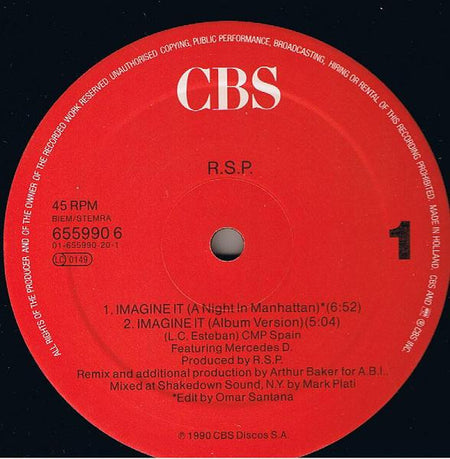 R.S.P. (2) : Imagine It (Arthur Baker Remix) (12", Maxi)