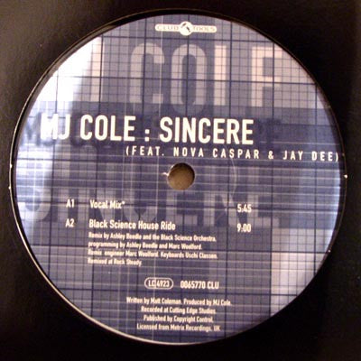 MJ Cole : Sincere (12")
