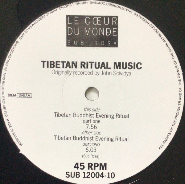 Unknown Artist : Tibetan Ritual Music (12")