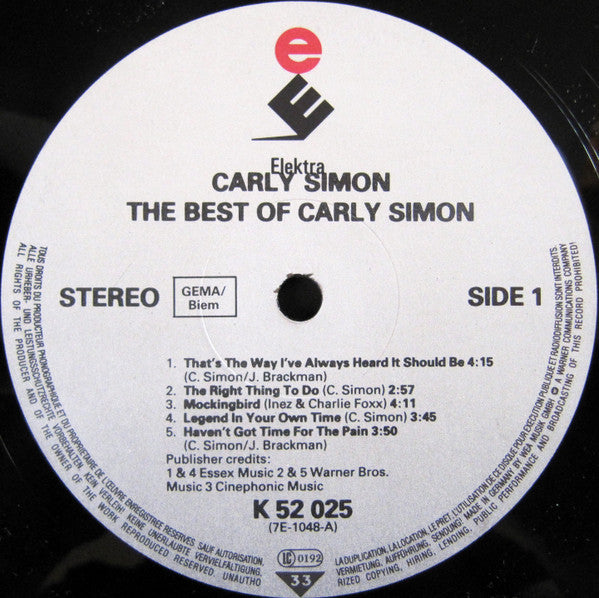 Carly Simon : The Best Of Carly Simon (LP, Comp, RE)