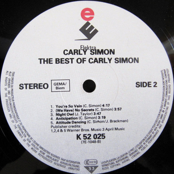 Carly Simon : The Best Of Carly Simon (LP, Comp, RE)