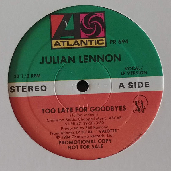 Julian Lennon : Too Late For Goodbyes (12", Promo)