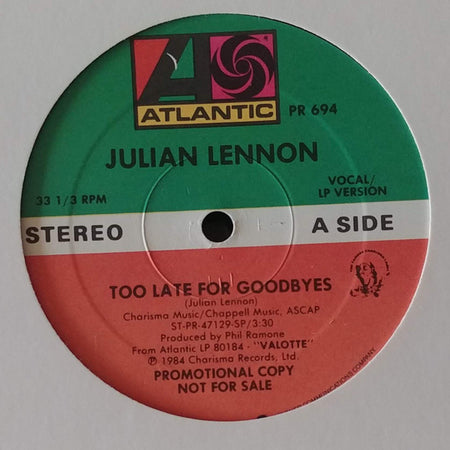 Julian Lennon : Too Late For Goodbyes (12", Promo)