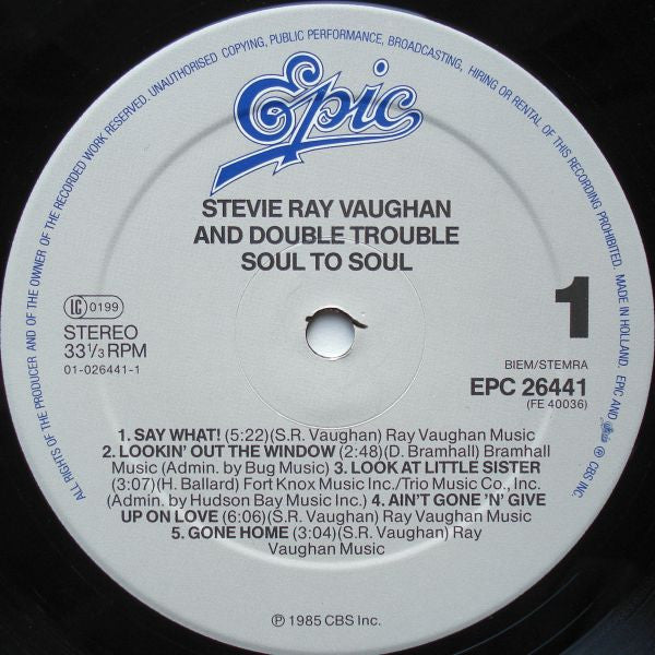 Stevie Ray Vaughan & Double Trouble : Soul To Soul (LP, Album)
