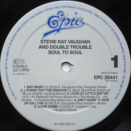 Stevie Ray Vaughan & Double Trouble : Soul To Soul (LP, Album)