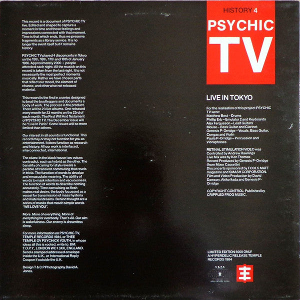 Psychic TV : Live In Tokyo (LP, Album, Ltd)