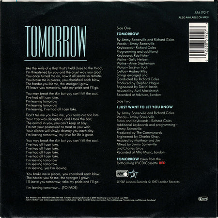 The Communards : Tomorrow (7", Single)