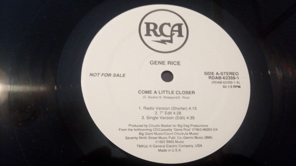 Gene Rice : Come A Little Closer (12", Promo)