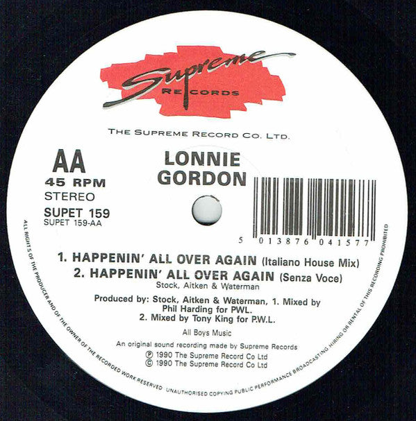 Lonnie Gordon : Happenin' All Over Again (12")