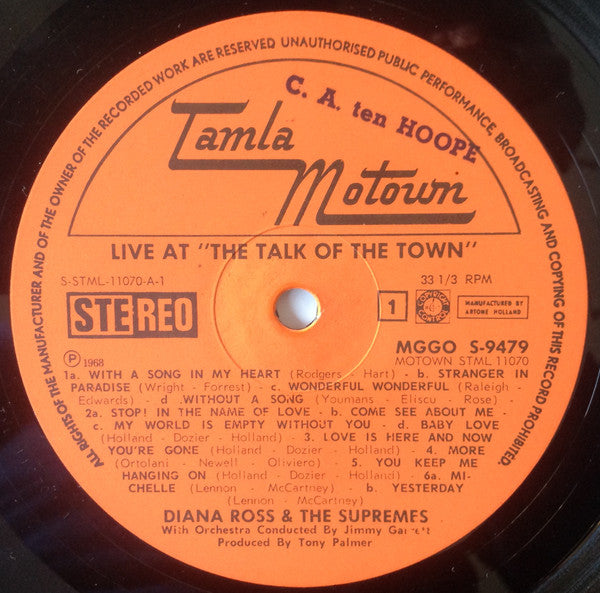 The Supremes : 'Live' At London's Talk Of The Town (LP, Album)