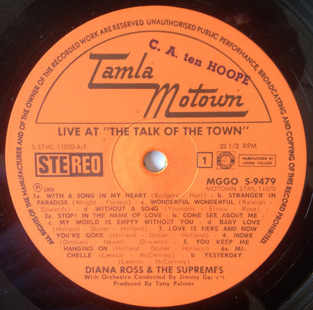 The Supremes : 'Live' At London's Talk Of The Town (LP, Album)
